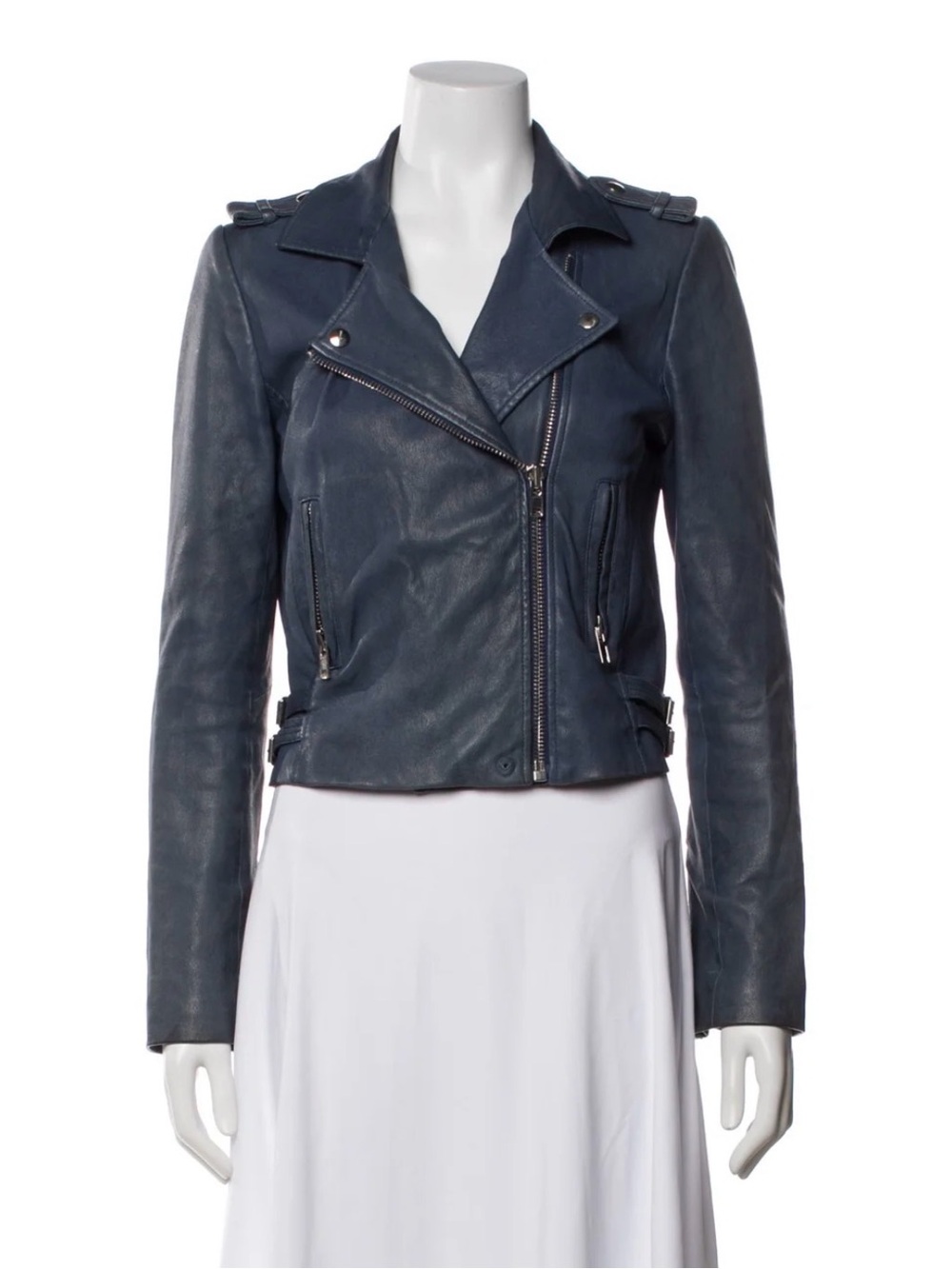 Alexis Navy Leather Moto Jacket